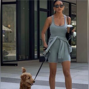 SKIMS Outdoor Mid Thigh Onesie Romper Denim Blue NWOT Sporty Activewear